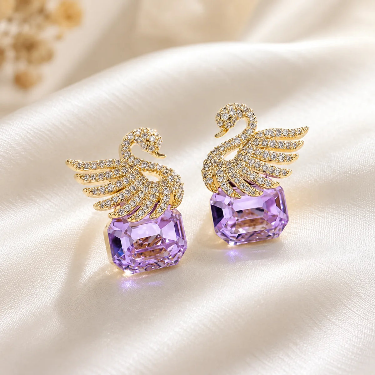 Crystal Swan Drop Earrings