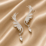 Crystal Wing Feather Drop Earrings
