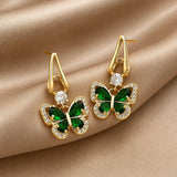 Emerald Butterfly Crystal Drop Earrings