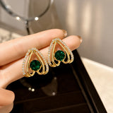 Emerald Crystal Triangle Stud Earrings