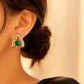 Emerald Crystal Triangle Stud Earrings
