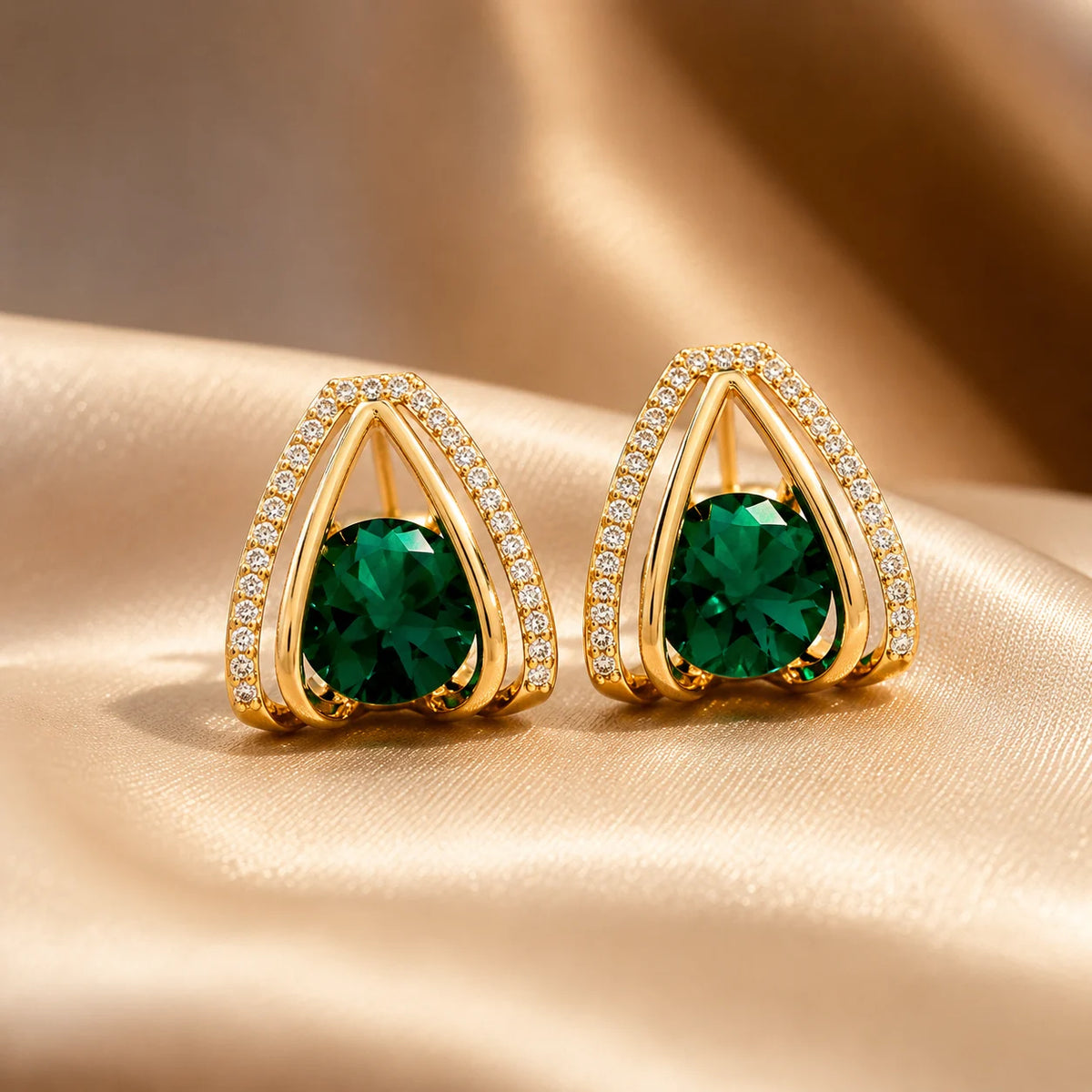 Emerald Crystal Triangle Stud Earrings