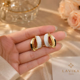 Gold & Black/White Enamel Hoop Earrings