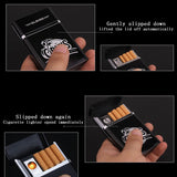 2-in-1 Automatic Cigarette Case & Windproof USB Lighter (Holds 8)