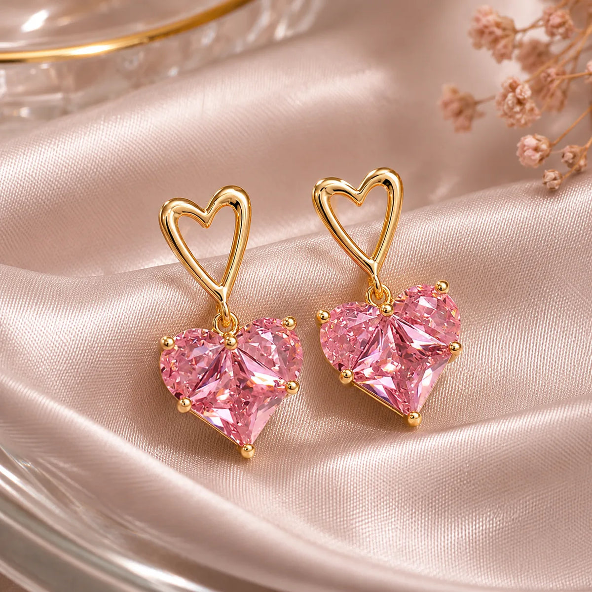Heart Crystal Drop Earrings