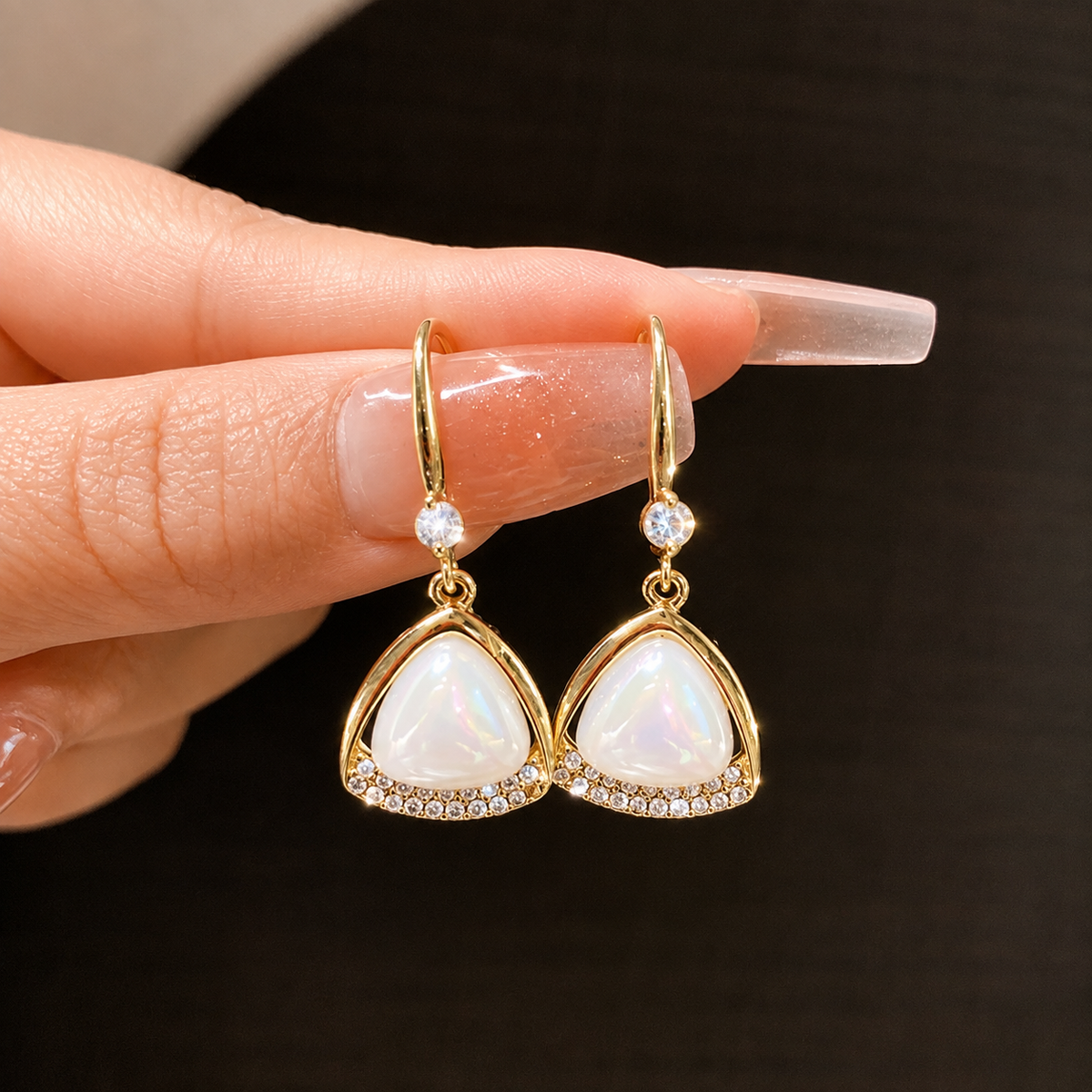 Iridescent Crystal Triangle Drop Earrings