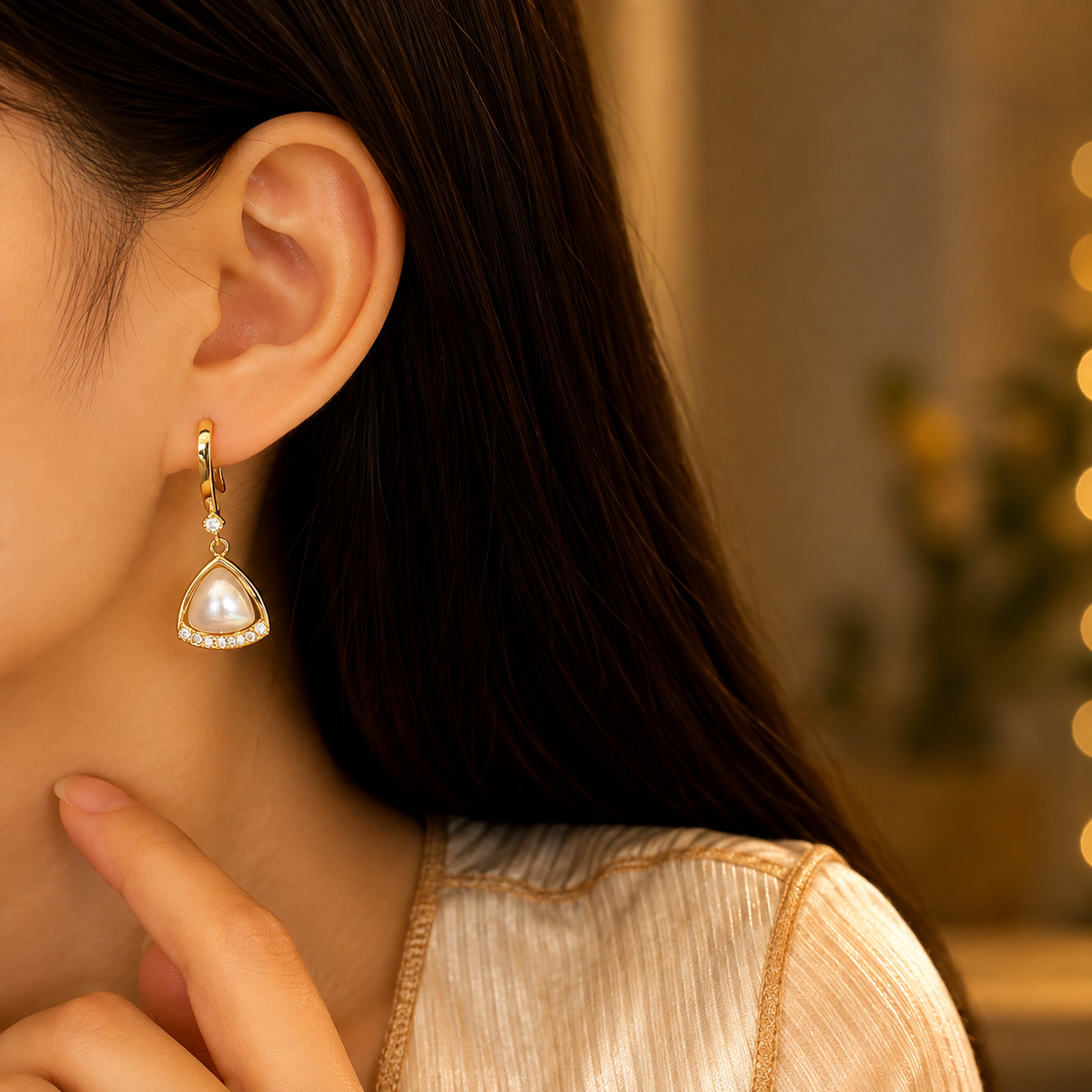 Iridescent Crystal Triangle Drop Earrings