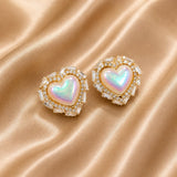 Iridescent Heart Crystal Stud Earrings