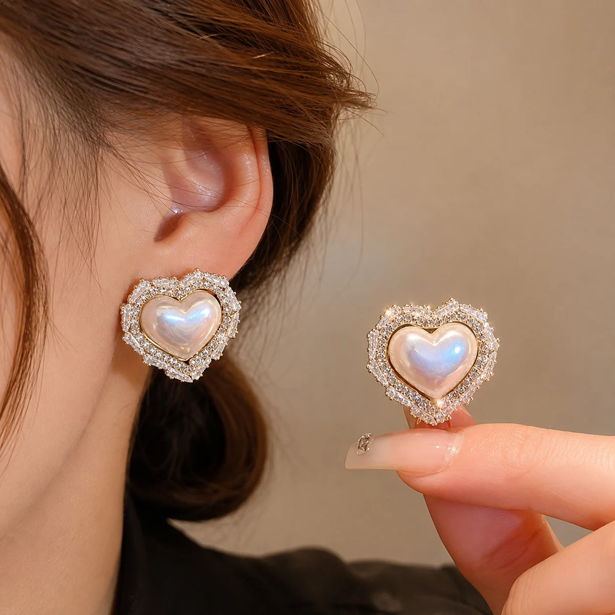 Iridescent Heart Crystal Stud Earrings