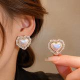 Iridescent Heart Crystal Stud Earrings