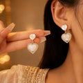 Iridescent Heart Pearl Drop Earrings