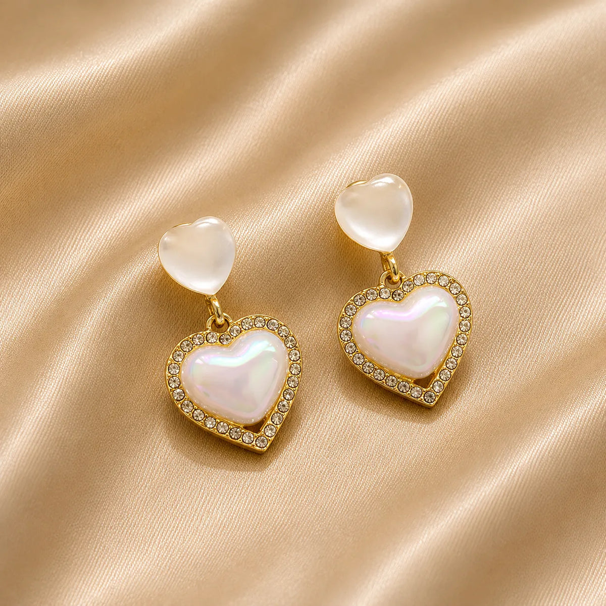 Iridescent Heart Pearl Drop Earrings