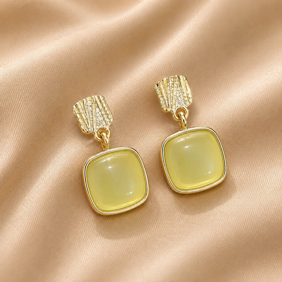 Lime Green Crystal Square Drop Earrings