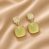 Lime Green Crystal Square Drop Earrings