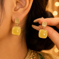 Lime Green Crystal Square Drop Earrings