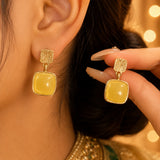 Lime Green Crystal Square Drop Earrings