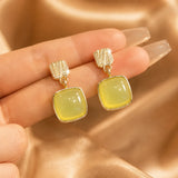 Lime Green Crystal Square Drop Earrings