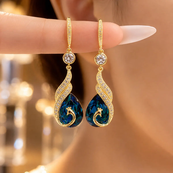Peacock Teardrop Drop Earrings