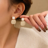 Pearl Beaded Geometric Drop Earrings
