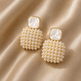 Pearl Beaded Geometric Drop Earrings