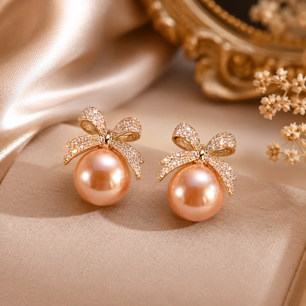 Pearl Bow Crystal Earrings
