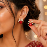 Pearl Bow Crystal Earrings