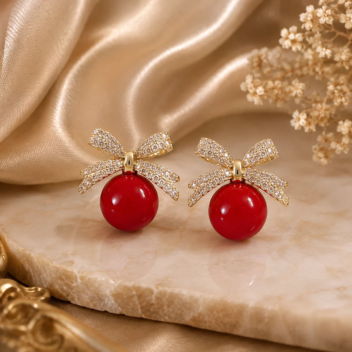 Pearl Bow Crystal Earrings