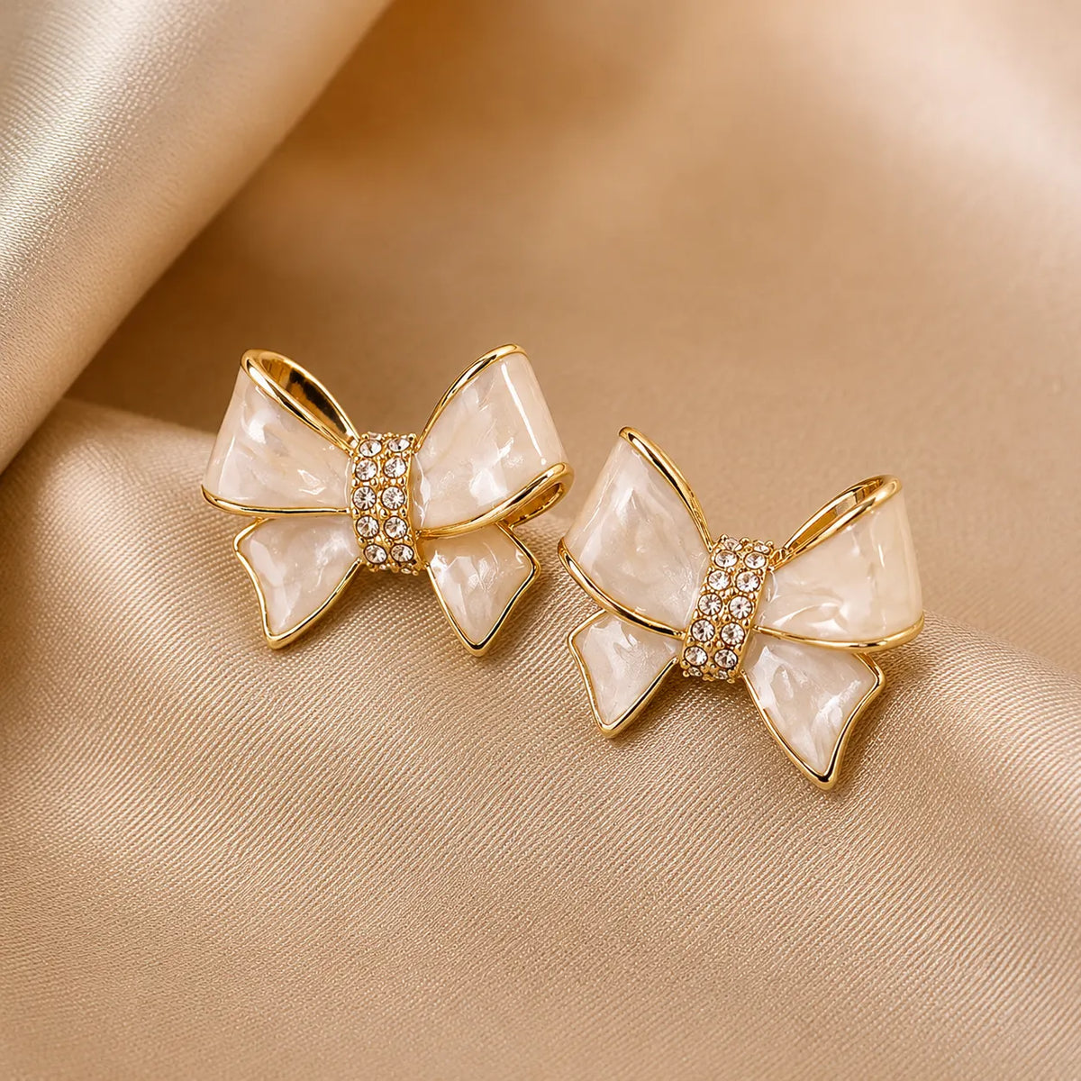 Pearl Bow Crystal Stud Earrings