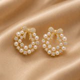 Pearl Bow Crystal Wreath Earrings