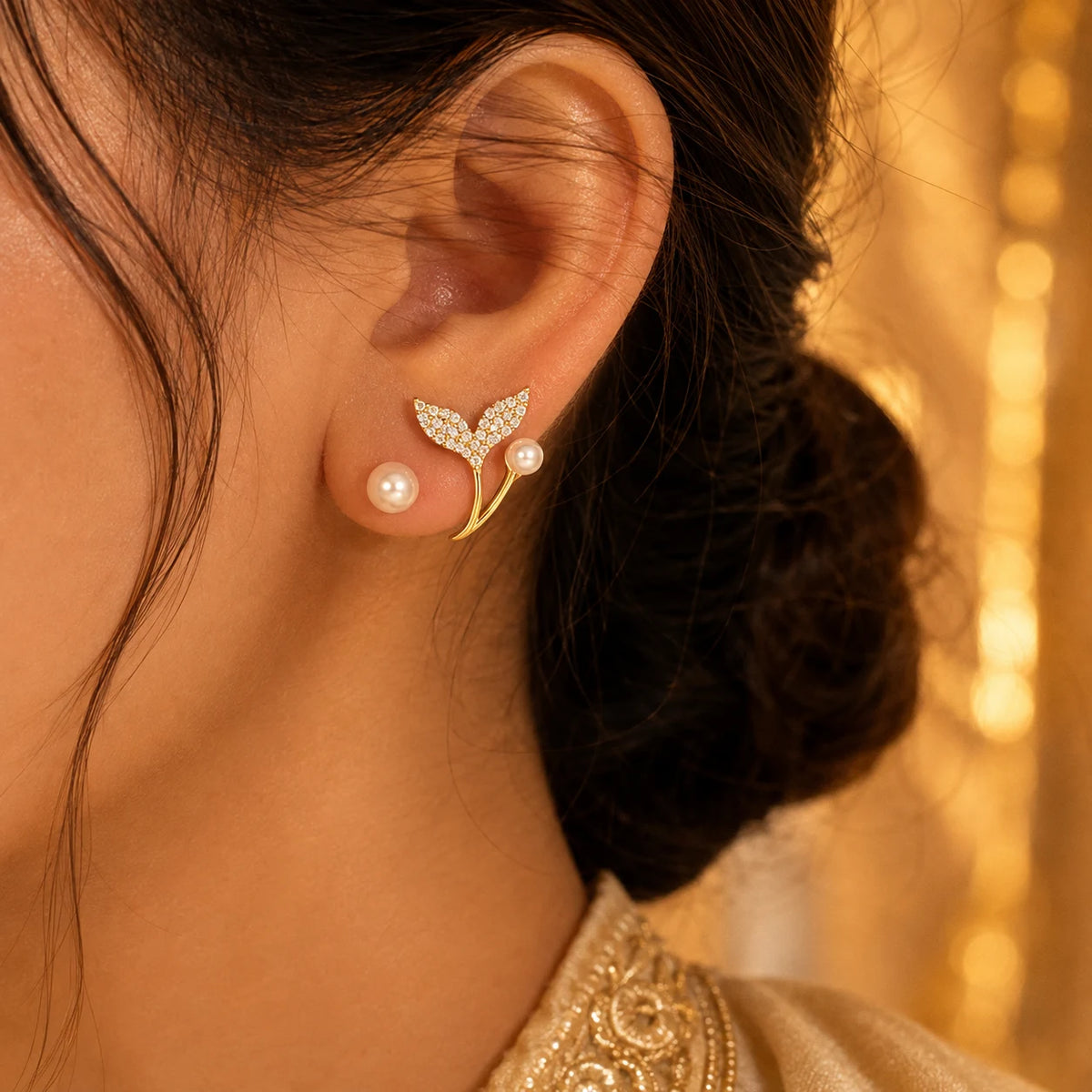 Pearl Butterfly Crystal Ear Jacket Earrings
