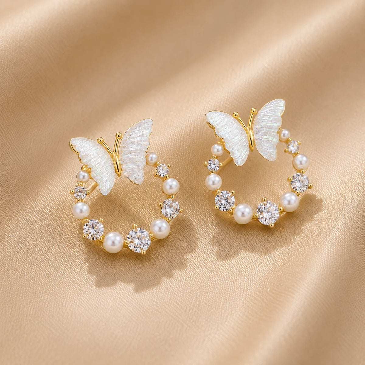 Pearl Butterfly Crystal Hoop Earrings