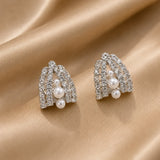 Pearl Crystal Bow Stud Earrings