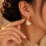 Pearl Crystal Floral Drop Hoop Earrings