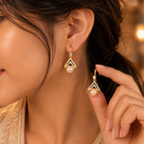 Pearl Crystal Geometric Drop Earrings
