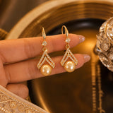 Pearl Crystal Geometric Drop Earrings