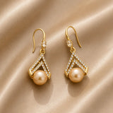 Pearl Crystal Geometric Drop Earrings