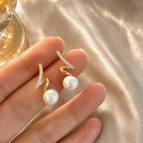 Pearl Crystal Spiral Drop Earrings