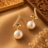 Pearl Crystal Spiral Drop Earrings