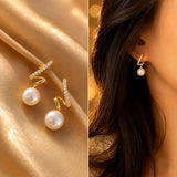 Pearl Crystal Spiral Drop Earrings