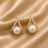 Pearl Crystal Teardrop Stud Earrings