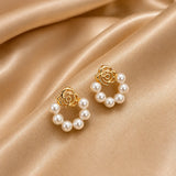 Pearl Floral Circle Stud Earrings