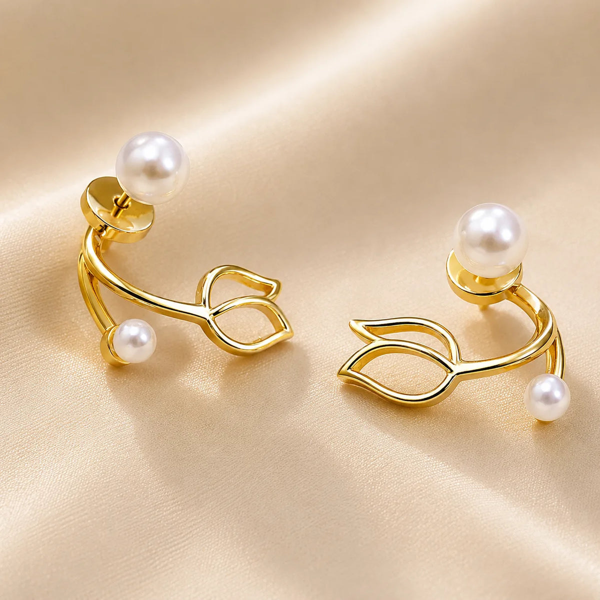 Pearl Leaf Charm Hoop Earrings