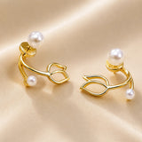 Pearl Leaf Charm Hoop Earrings