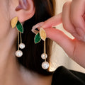 Pearl Leaf Drop Earrings