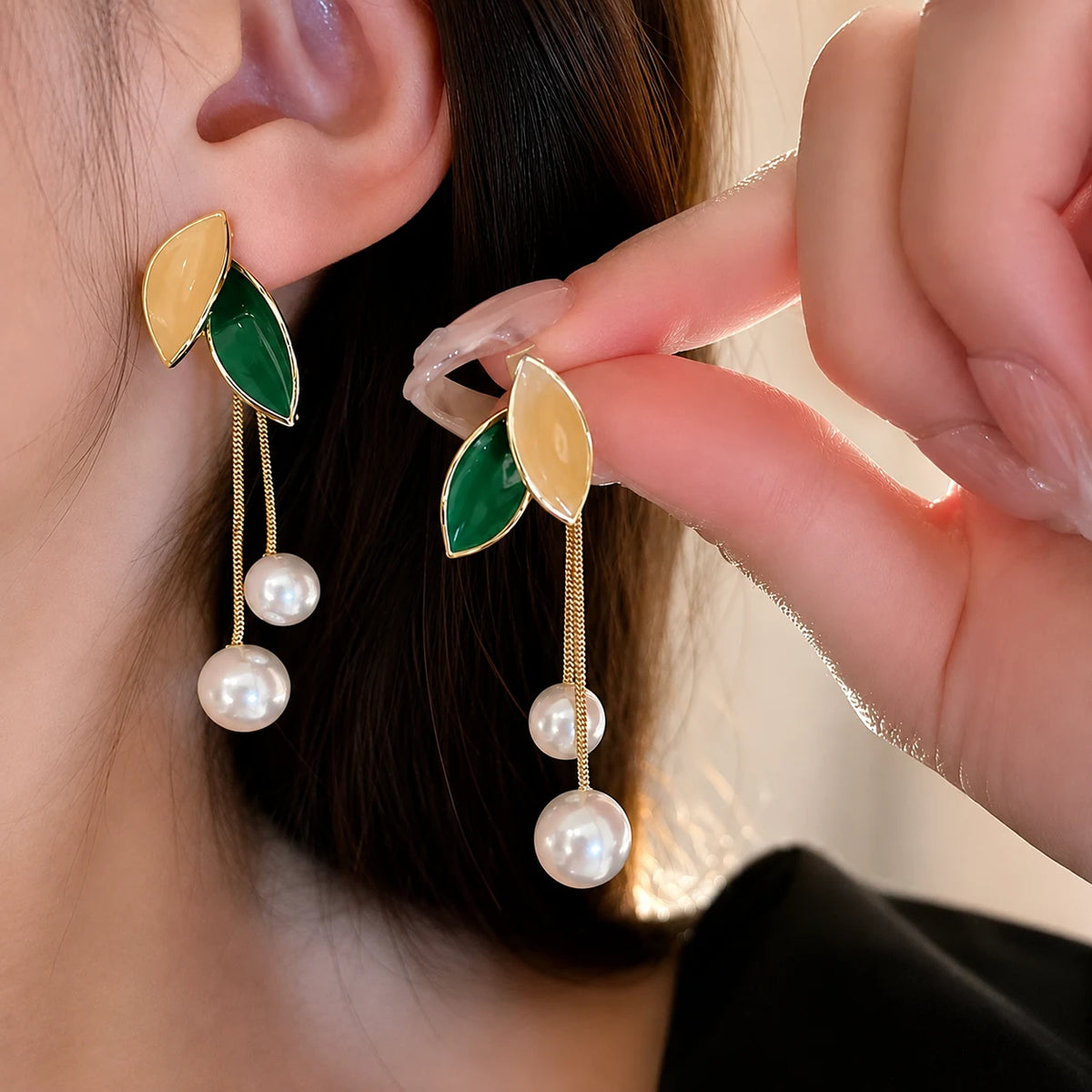 Pearl Leaf Drop Earrings