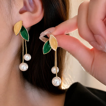 Pearl Leaf Drop Earrings