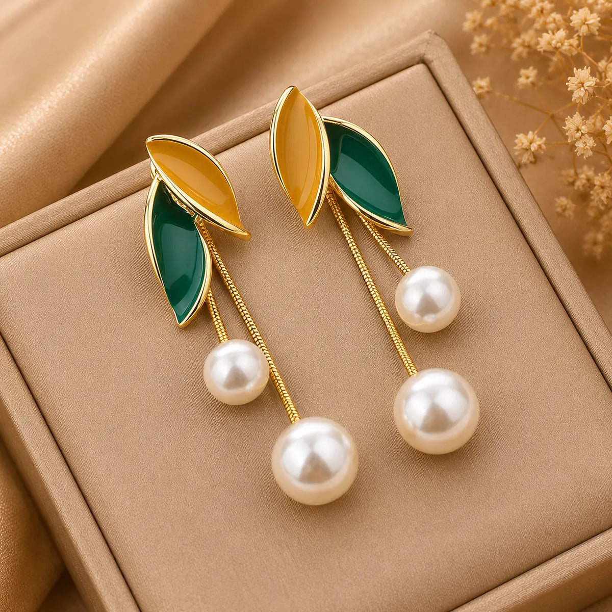 Pearl Leaf Drop Earrings