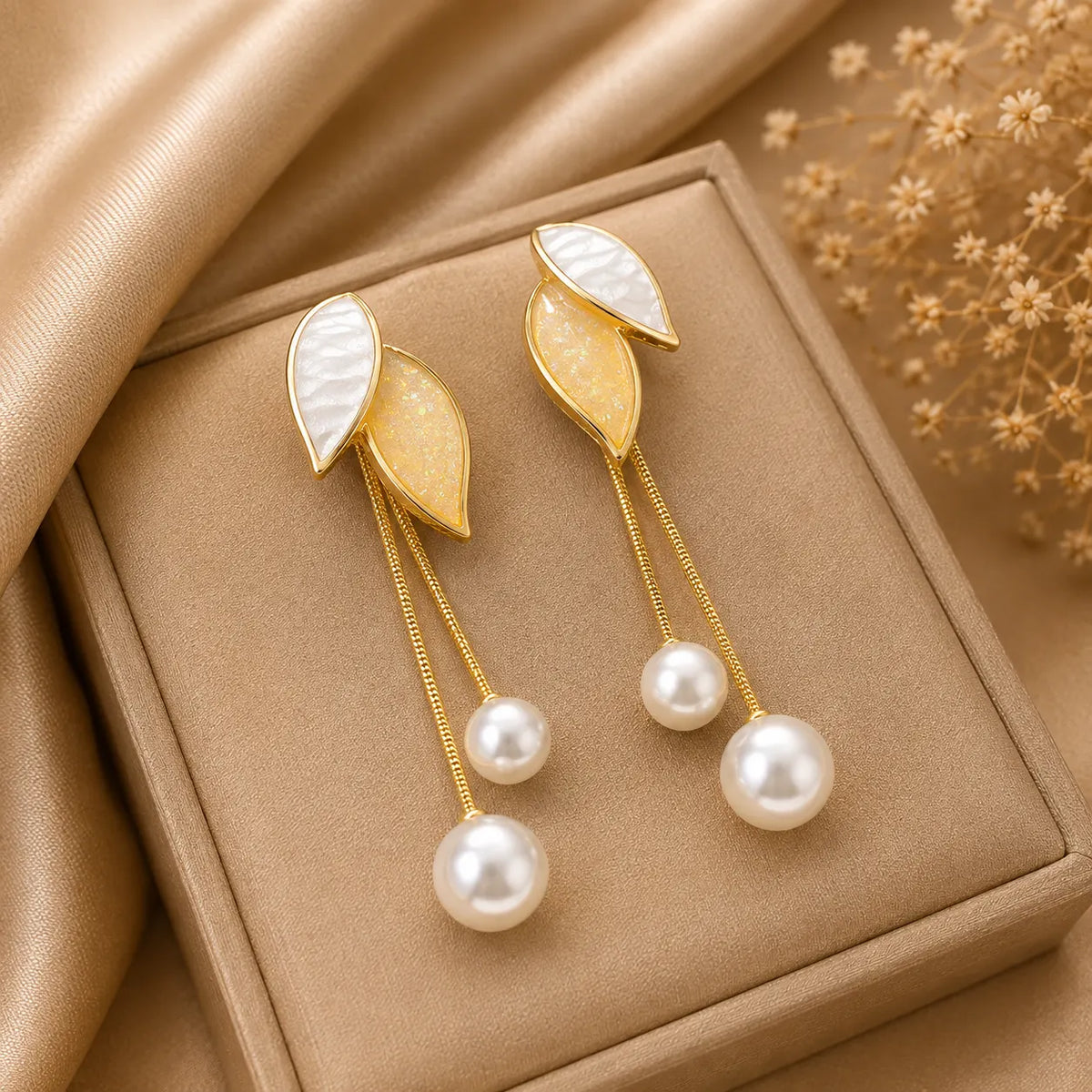 Pearl Leaf Drop Earrings