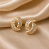 Pearl Pavé C-Shape Stud Earrings