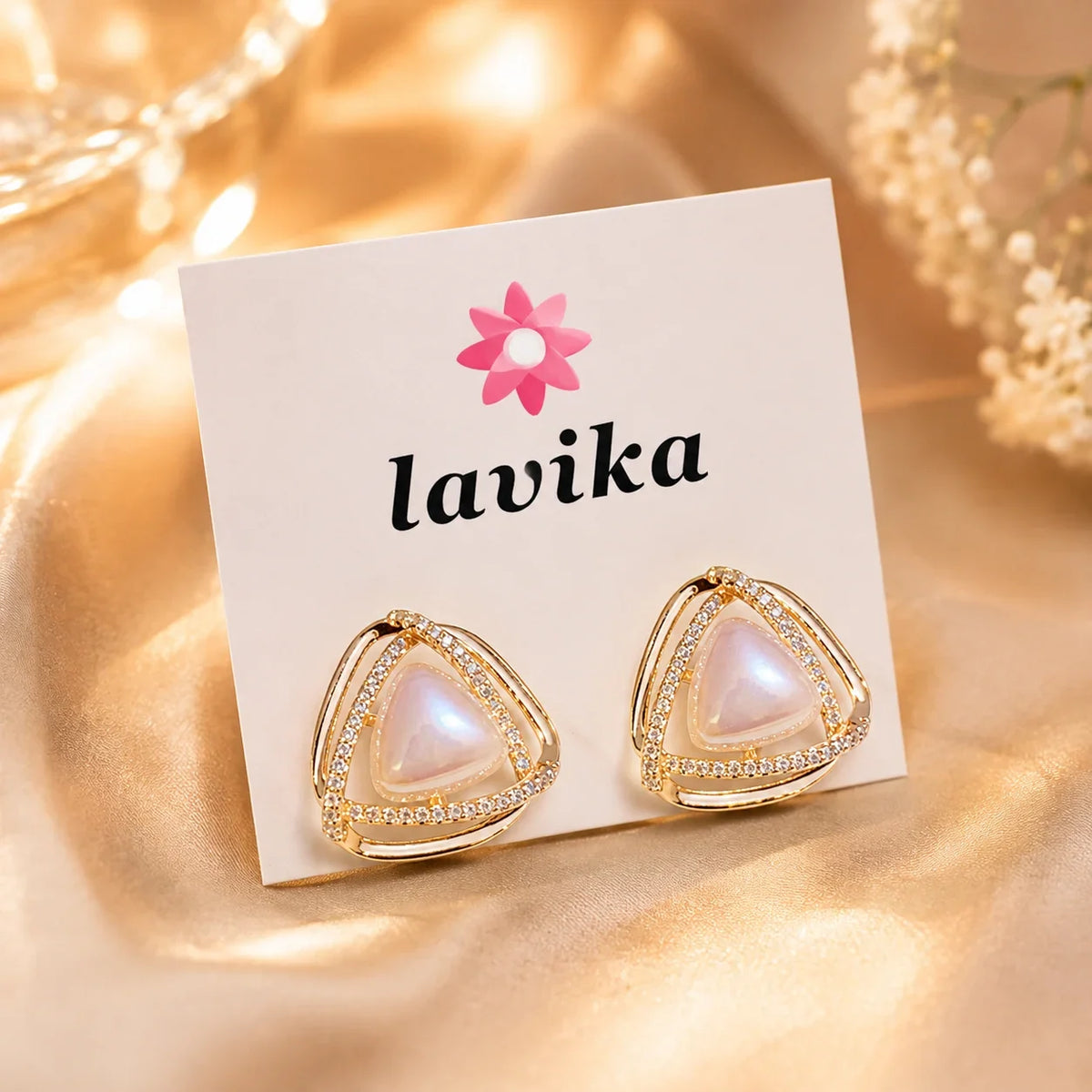 Pearl Triangle Stud Earrings